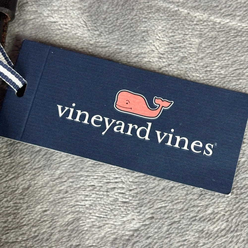 Vineyard Vines Club Belt Mens 30 Pink Sky Ombre Whale Canvas Leather 1A5013